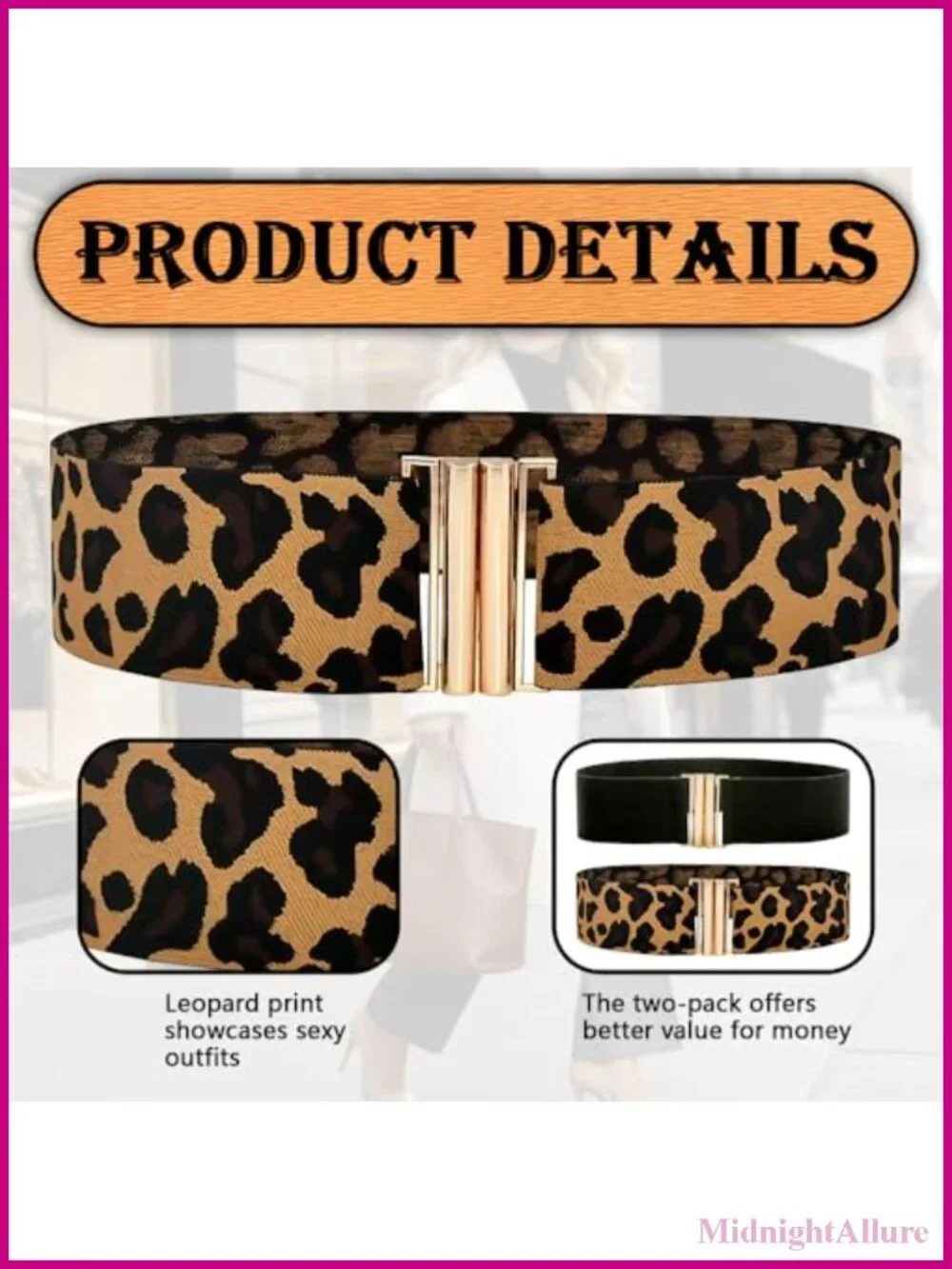 Women's Wide Elastic Waist Belt Set with Gold-Tone Buckle, Adjustable Stretch